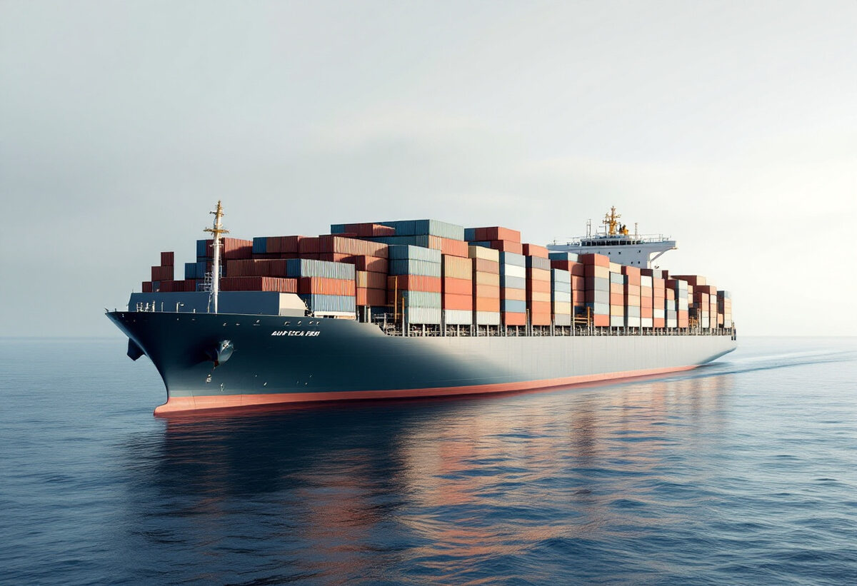 Container ship carrying export cargo