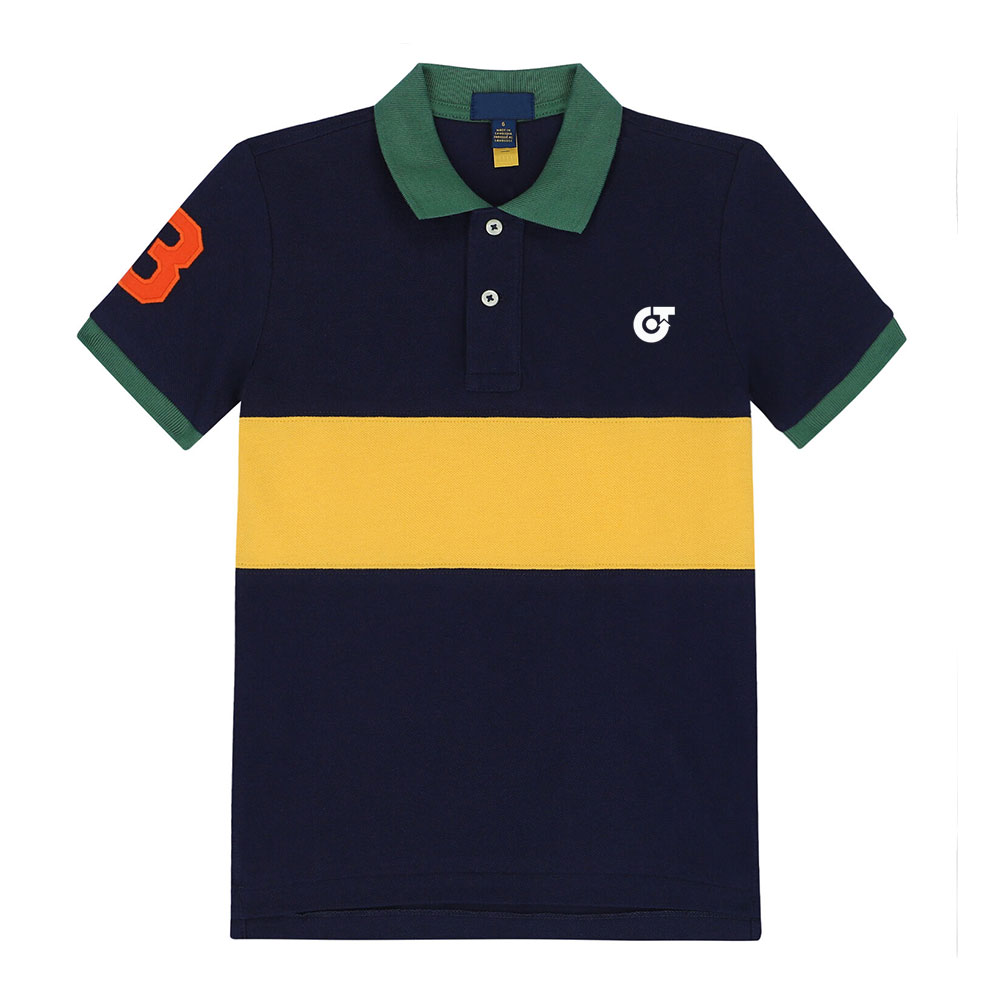 TE-3957 Men’s Varsity Performance Polo – Navy & Gold Colorblock Rugby Shirt –