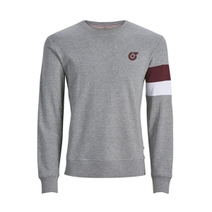 TE-3979 Men&rsquo;s Performance Varsity Sweatshirt &ndash; Heather Grey Crewneck with Contrast Armba - TE-3979