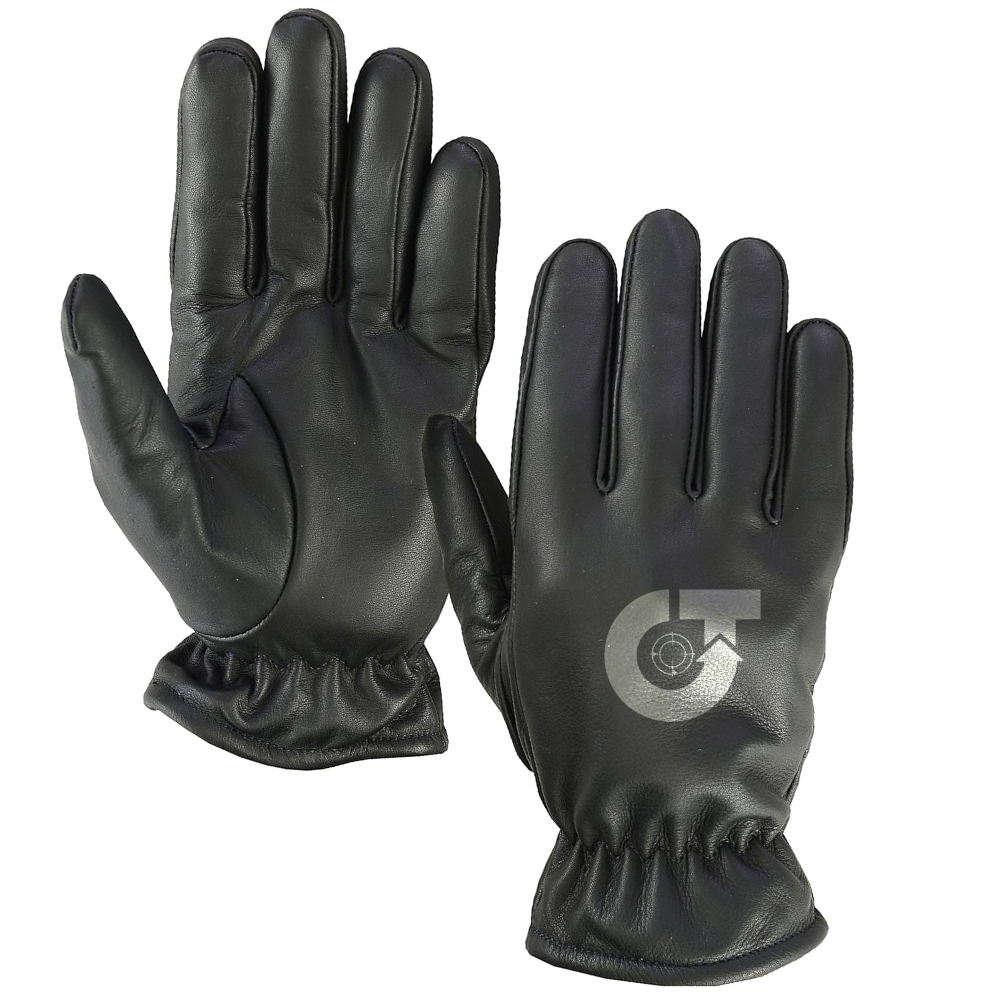 True Trade TE-4027 All-Black Leather Duty Gloves – Gathered Elastic Wrist for Secure Patrol