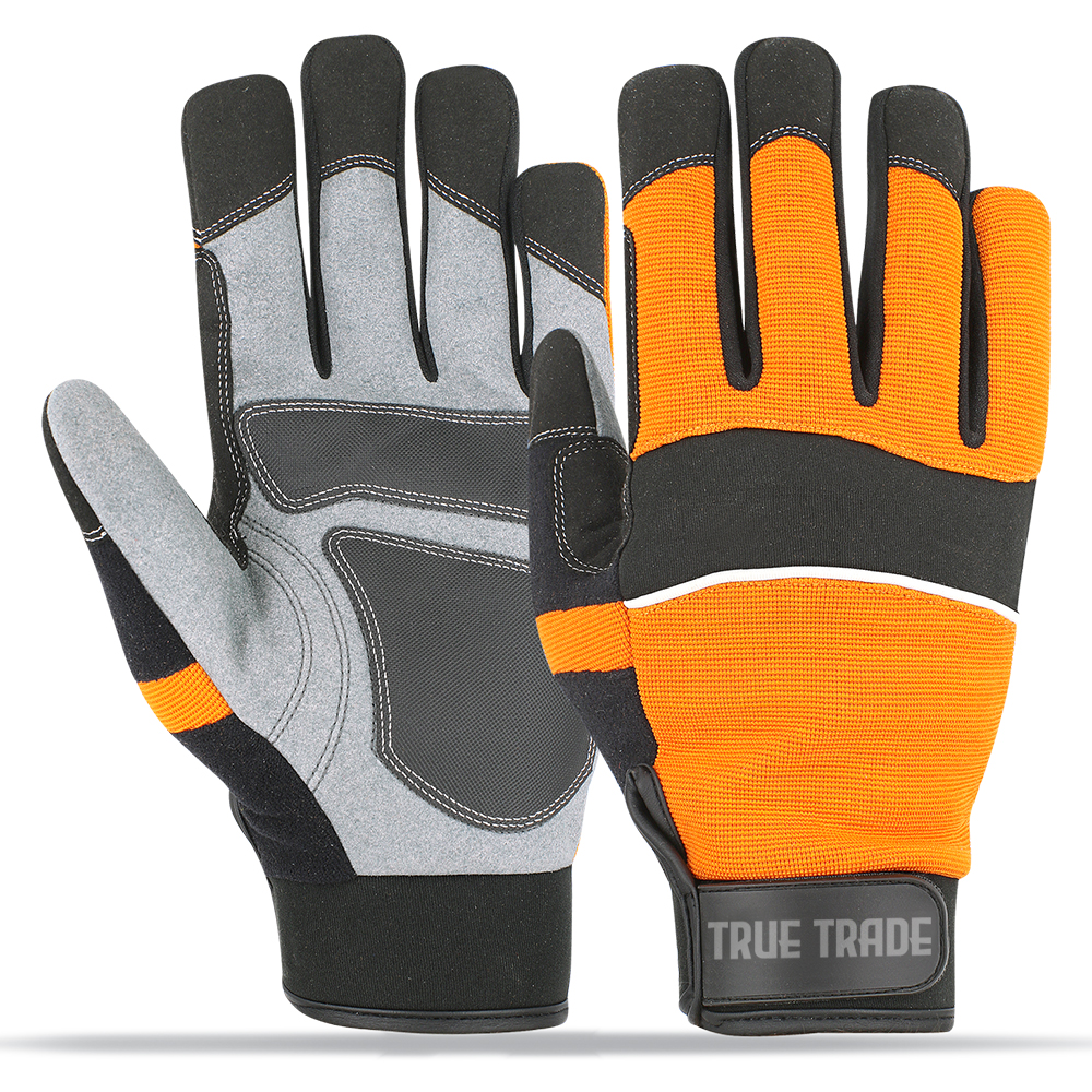 True Trade TE-3021 Hi-Vis Mechanic Safety Gloves – Padded Anti-Vibration Palm & Reinforced