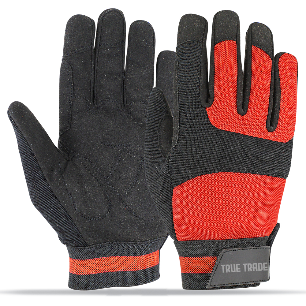 True Trade TE-3022 Red Mechanic Work Gloves – Breathable Mesh & Durable Synthetic Grip