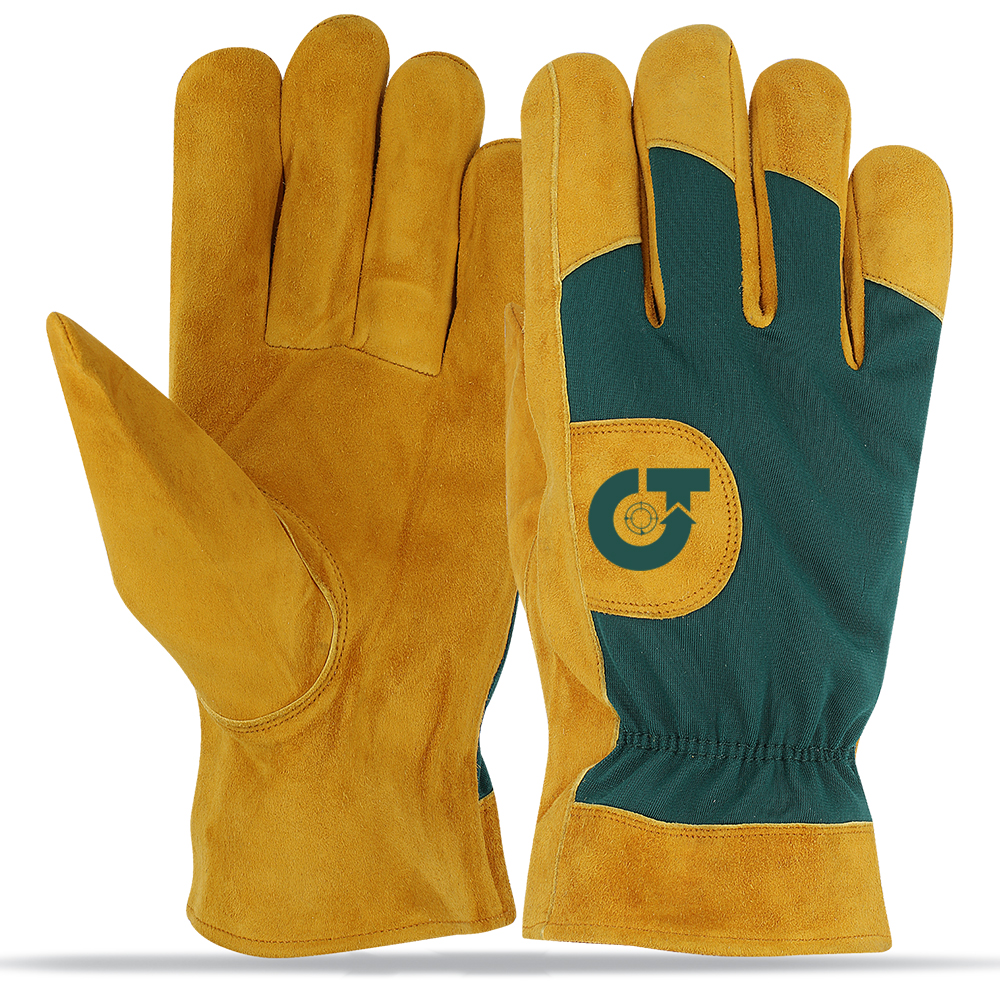 True Trade TE-3028 Heavy Duty Suede Leather Rigger Gloves – Green Fabric Back & Reinforced