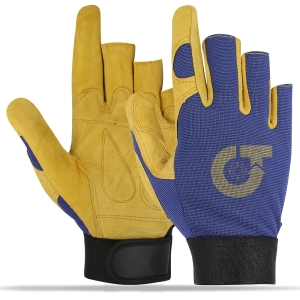 True Trade TE-3030 Leather Half-Finger Gloves &ndash; Yellow Grain Palm & High-Dexterity Cut-Off - TE-3030