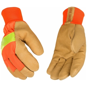 Hi-Vis Work Gloves - Reflective Safety Knit Wrist Leather Palm - TE-2007