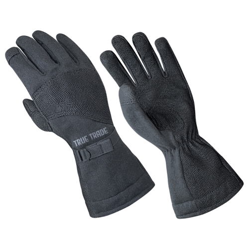 Tactical Long Cuff Operator Gloves - Black/Grey Fire Resistant Gauntlet - Art No TE-2010 - True Trade Corporation