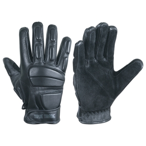True Trade TE-2020 Black Padded Knuckle Tactical Gloves - Suede Palm - TE-2020