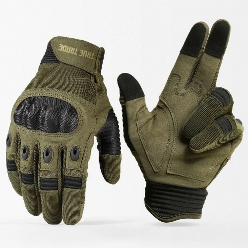 Olive Drab Tactical Touchscreen Gloves with Hard Knuckle Impact Protection - TE-1026 - Art No TE-1026 - True Trade Corporation